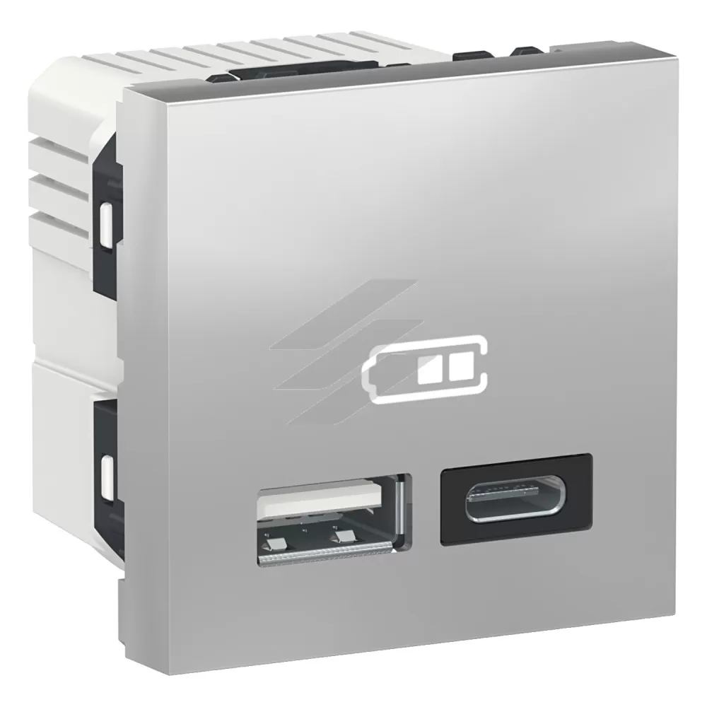 Подвійна USB розетка A+C алюміній, Schneider Electric