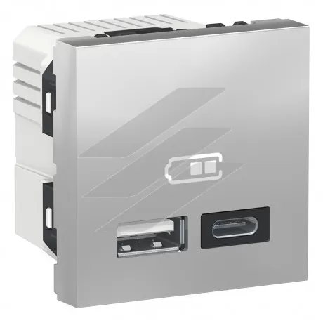 Подвійна USB розетка A+C алюміній, Schneider Electric