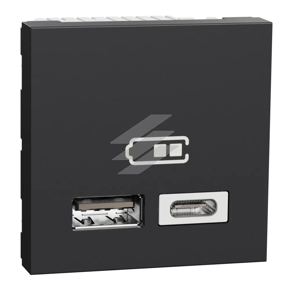 Зарядка подвійна USB type A+USB type C, 2.4А, Unica New (2 мод, антрацит), Schneider Electric