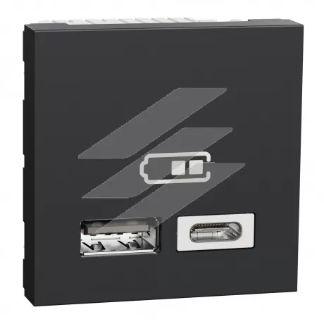 Зарядка подвійна USB type A+USB type C, 2.4А, Unica New (2 мод, антрацит), Schneider Electric