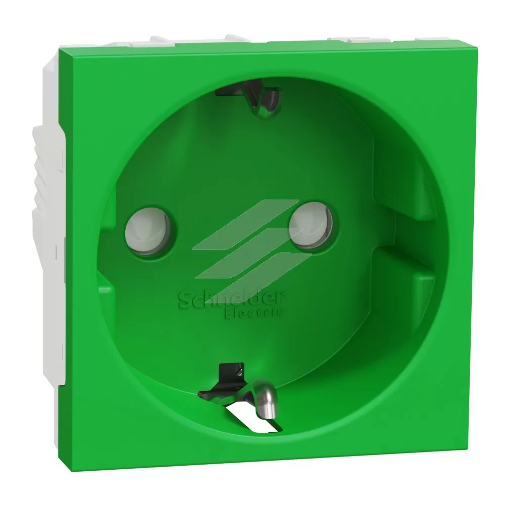 Розетка з заземленням, з шторками 16А, гвинтовий затискач, зелена, Schneider Electric
