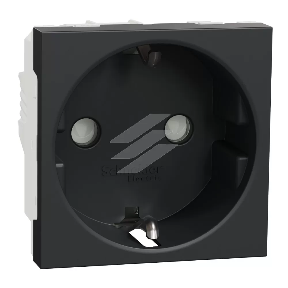Розетка з заземленням, з шторками 16А, гвинтовий затискач, антрацит, Schneider Electric