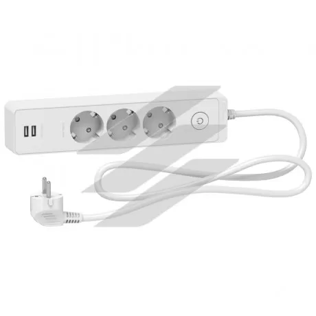 Подовжувач на 3 розетки з заземленням, 2 USB, білий колір, 1.5м, Schneider Electric