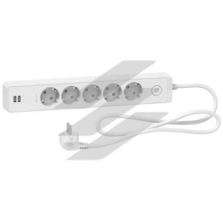 Подовжувач на 5 розеток з заземленням, 2 USB, білий колір, 1.5м, Schneider Electric
