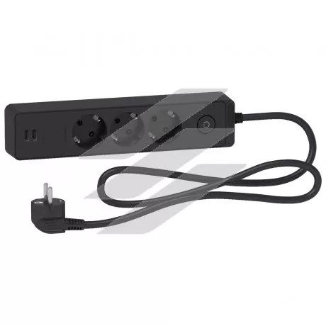 Подовжувач на 3 розетки з заземленням, 2 USB, чорний, 1.5м, Schneider Electric