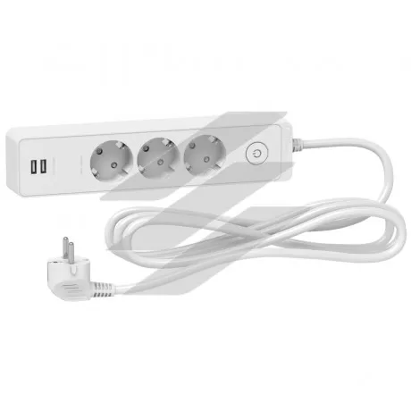 Подовжувач на 3 розетки з заземленням, 2 USB, білий колір, 3м, Schneider Electric