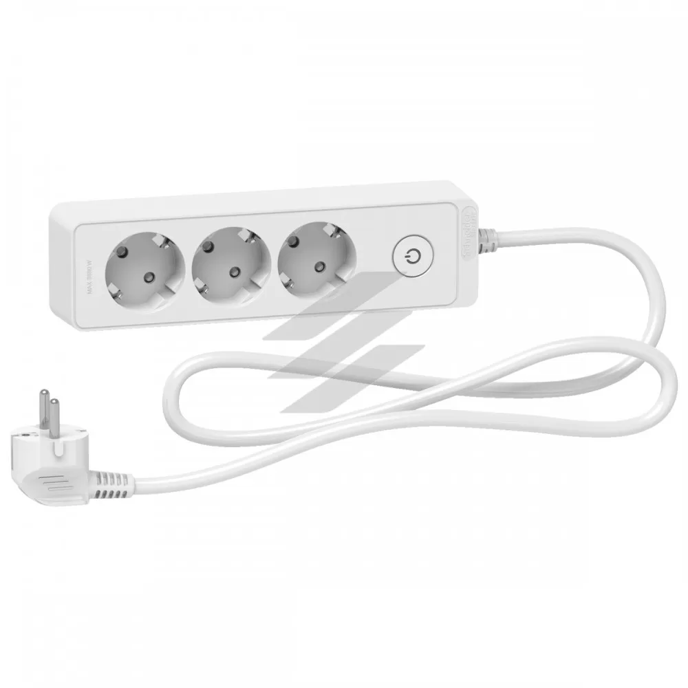 Подовжувач на 3 розетки, з заземленням, білий колір, 1.5м, Schneider Electric