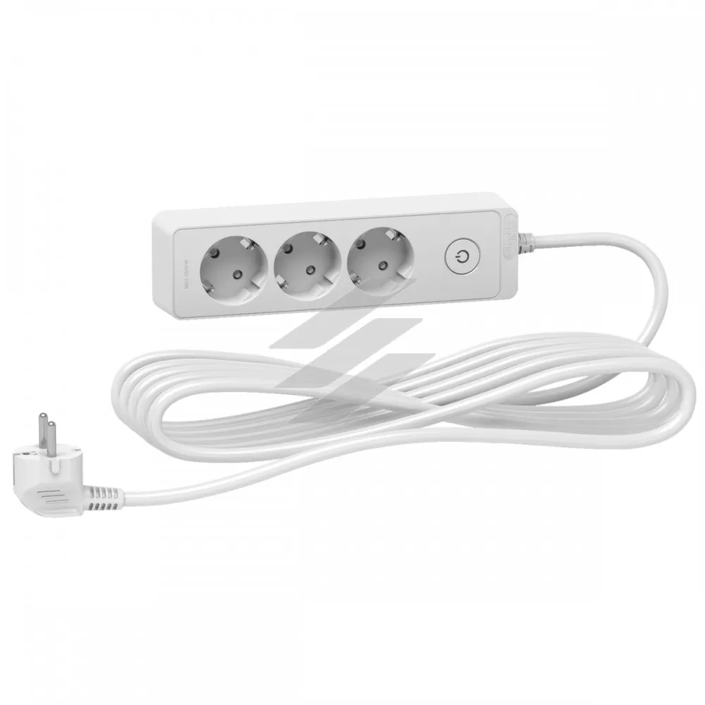Подовжувач на 3 розетки, з заземленням, білий колір, 5м, Schneider Electric