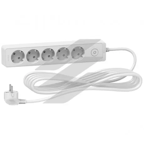 Подовжувач на 5 розеток, з заземленням, білий колір, 5м, Schneider Electric