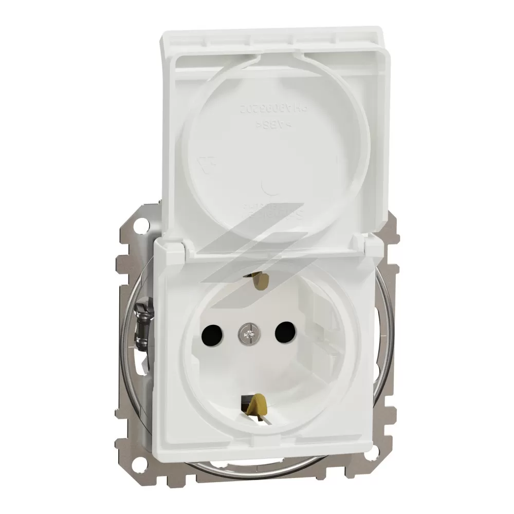 Розетка з заземленням, шторками та кришкою, біла, Sedna Design, Schneider Electric