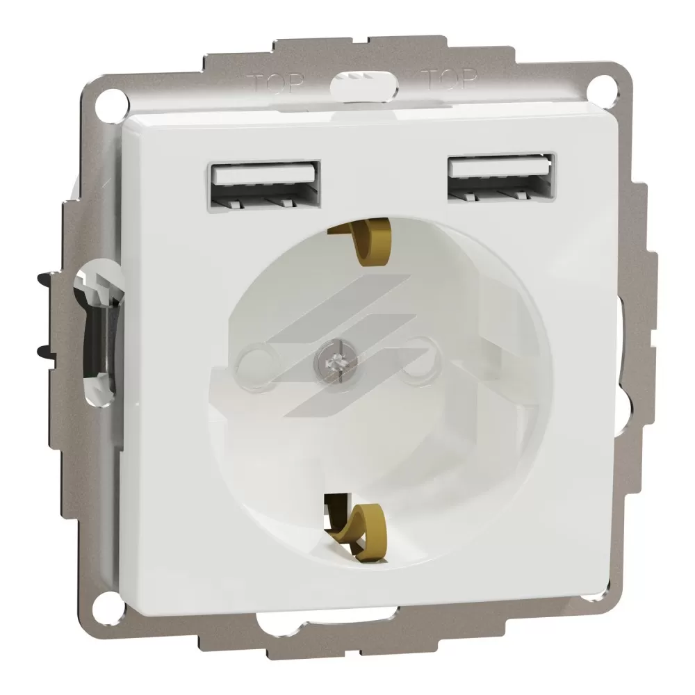 Розетка з заземленням, з USB, білий, Sedna Design, Schneider Electric