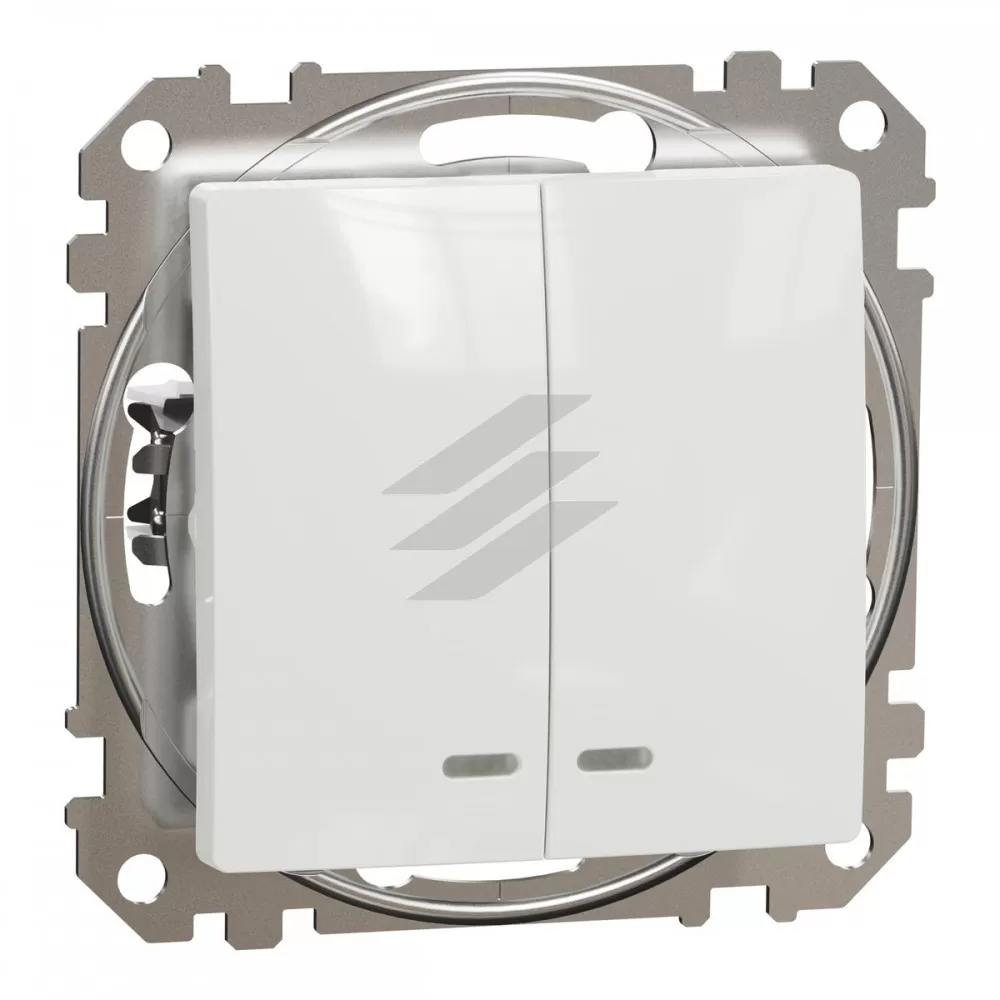 Двоклавішний вимикач, з підсвічуванням, білий, Sedna Design, Schneider Electric