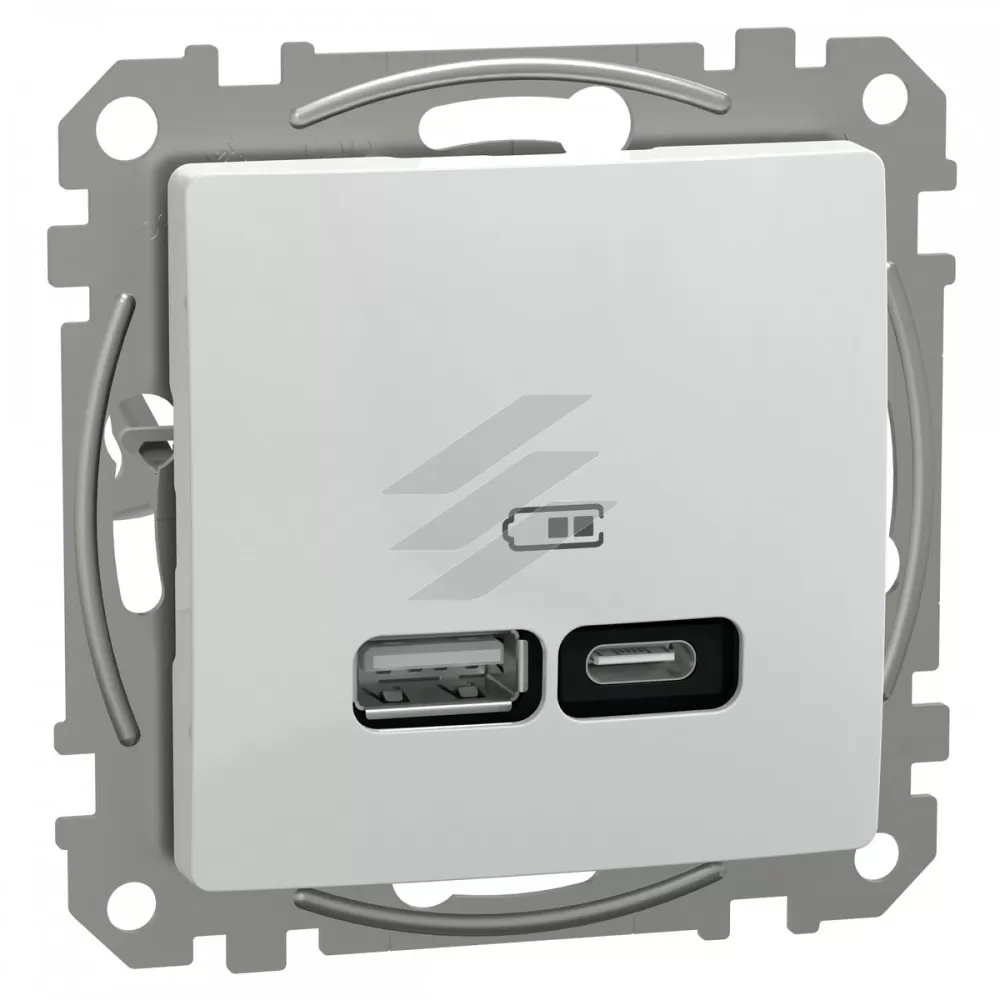 Зарядка подвійна USB type A+C, 21 Вт, білий колір, Schneider Electric
