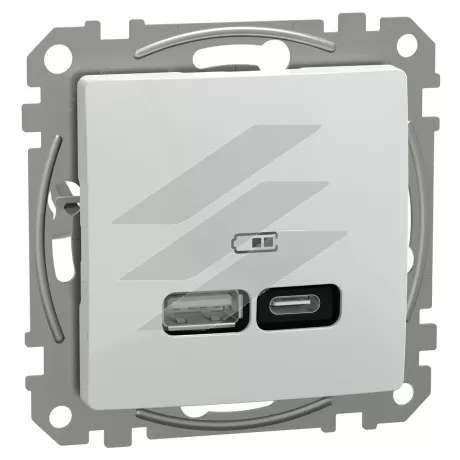 Зарядка подвійна USB type A+C, 21 Вт, білий колір, Schneider Electric