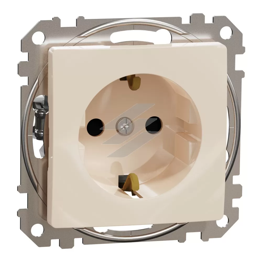 Розетка з заземленням та з шторками, бежевий, Sedna Design, Schneider Electric