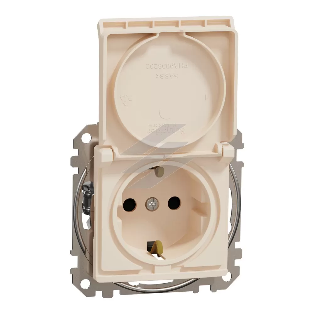 Розетка з заземленням, шторками та кришкою, бежевий, Sedna Design, Schneider Electric