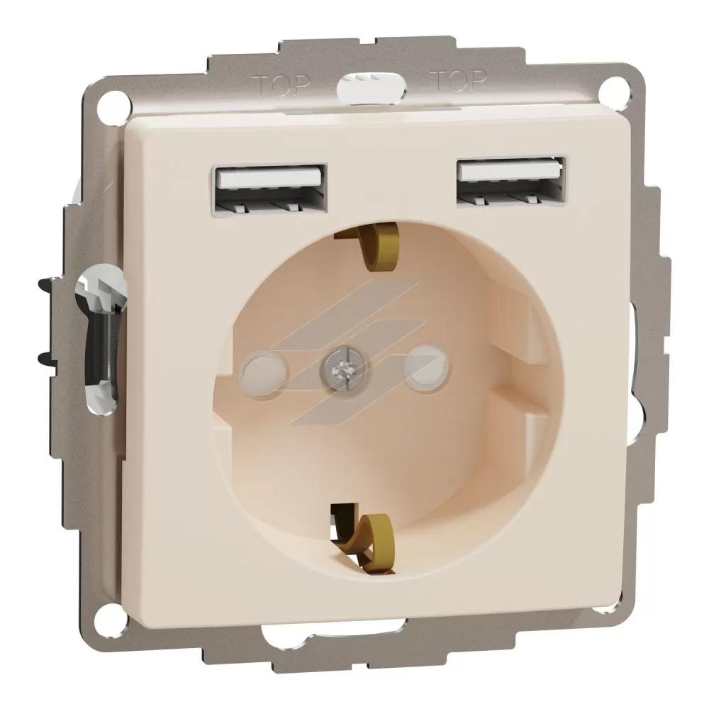 Розетка з заземленням, USB, бежевий, Sedna Design, Schneider Electric