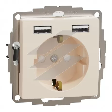 Розетка з заземленням, USB, бежевий, Sedna Design, Schneider Electric