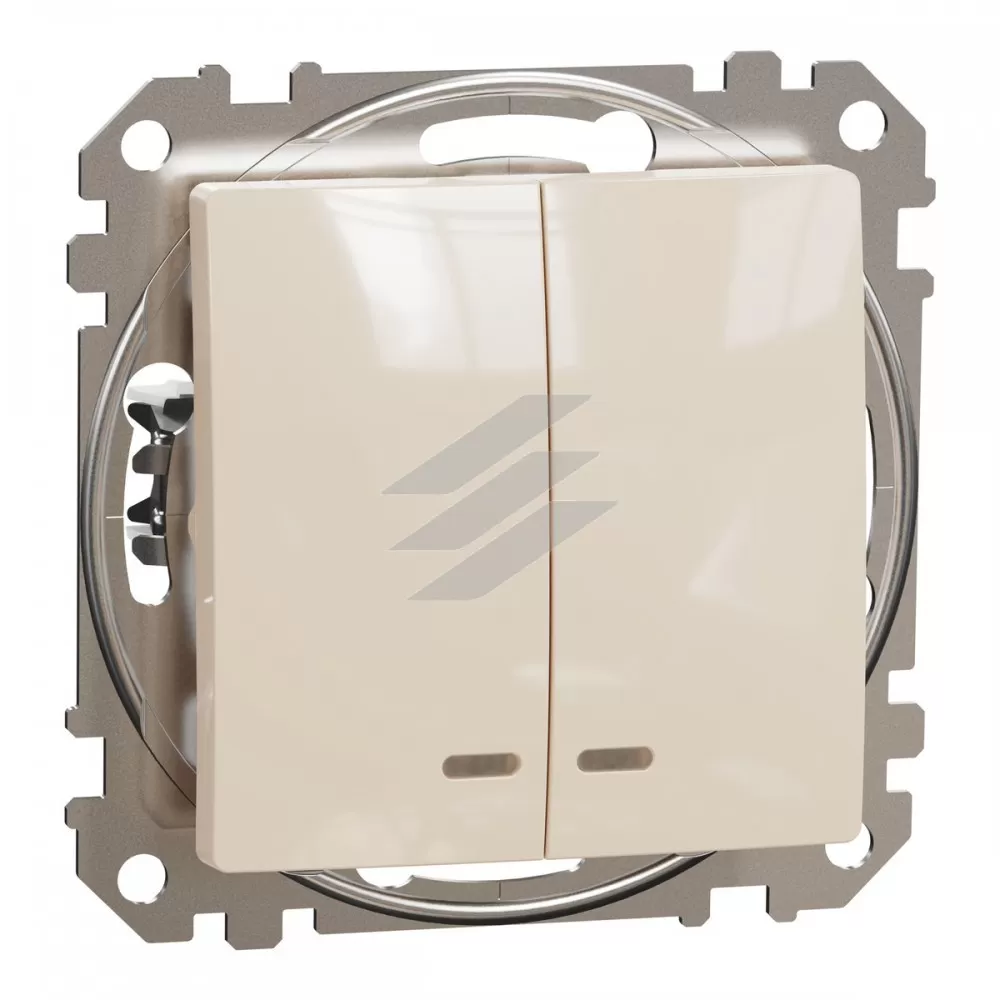 Двоклавішний вимикач з підсвіткою, бежевий, Sedna Design, Schneider Electric