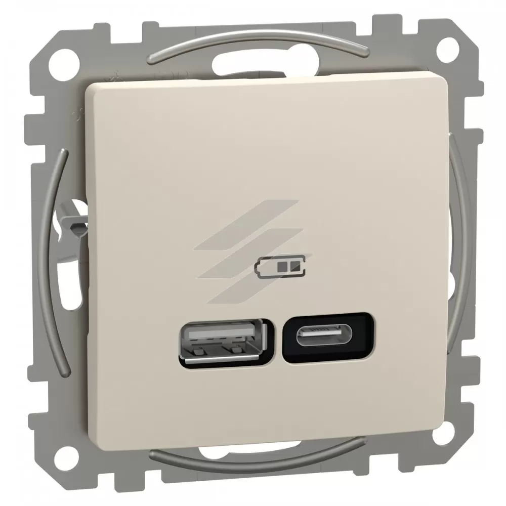 Зарядка подвійна USB type A+C, 21 Вт, бежевий, Schneider Electric