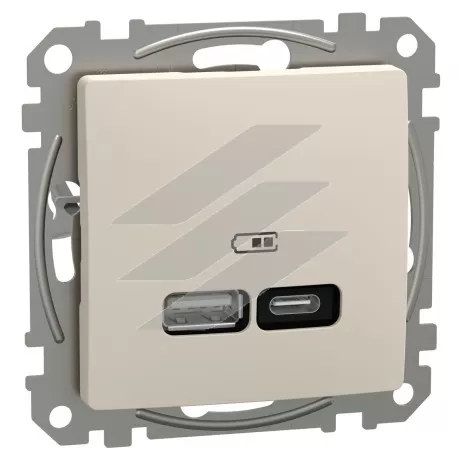 Зарядка подвійна USB type A+C, 21 Вт, бежевий, Schneider Electric