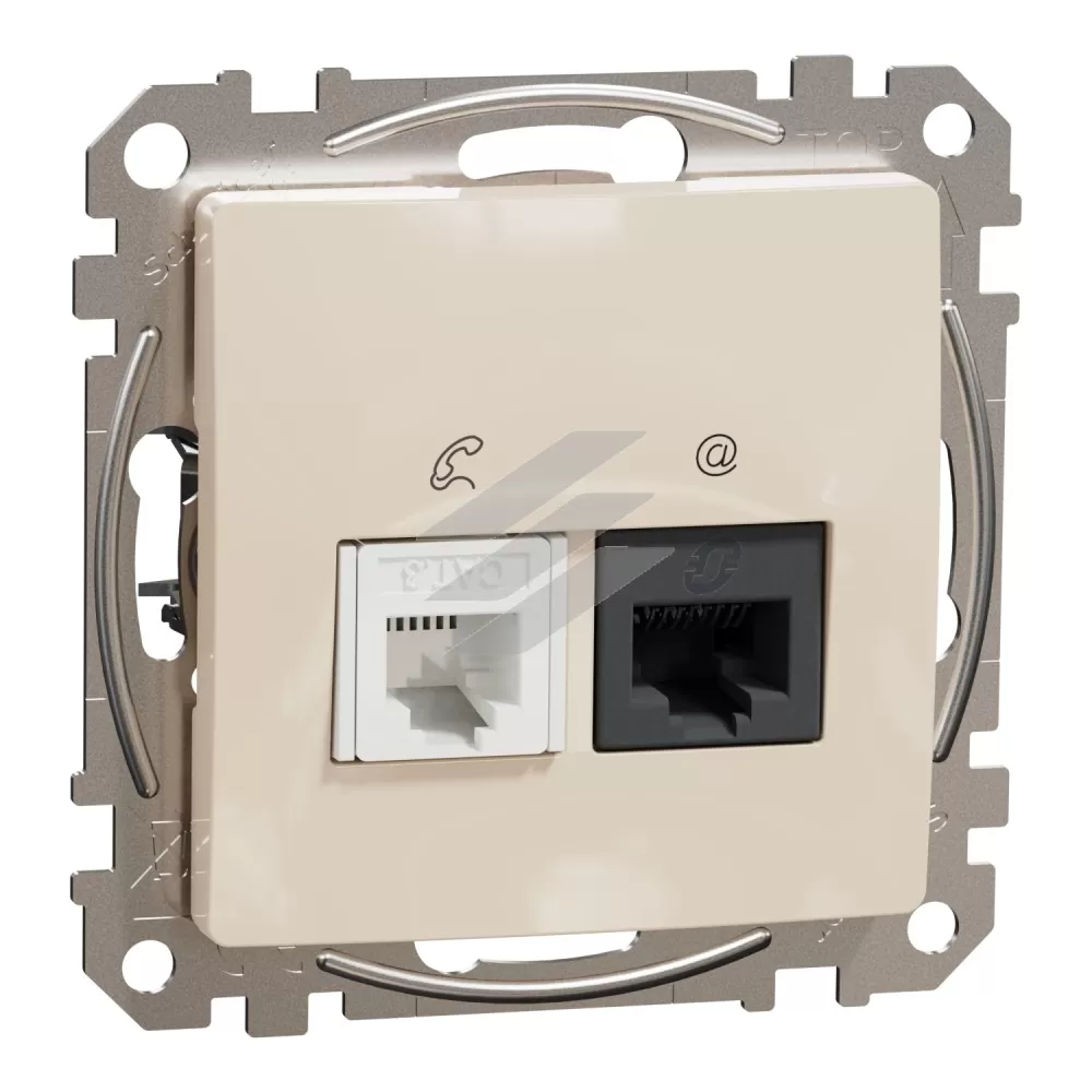 Розетка RJ45+RJ11 6UTP, бежевий, Schneider Electric
