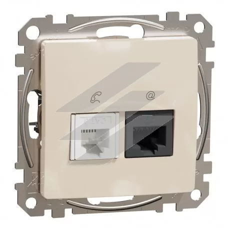 Розетка RJ45+RJ11 6UTP, бежевий, Schneider Electric