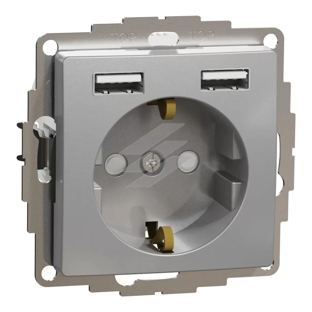 Розетка з заземленням, USB, алюміній, Sedna Design, Schneider Electric