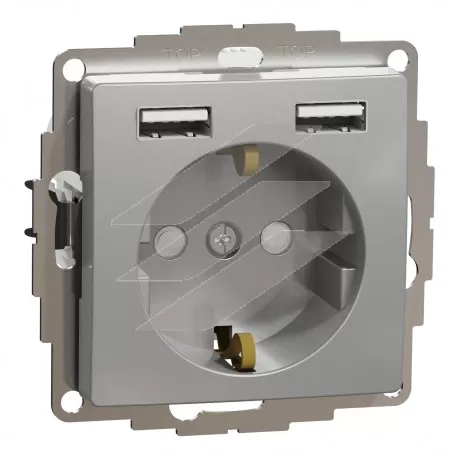 Розетка з заземленням, USB, алюміній, Sedna Design, Schneider Electric