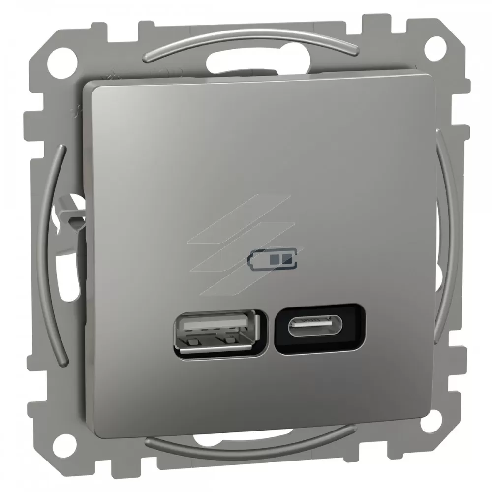 Зарядка подвійна USB type A+C 21 Вт алюміній, Schneider Electric