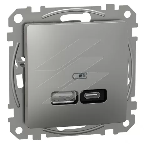 Зарядка подвійна USB type A+C 21 Вт алюміній, Schneider Electric