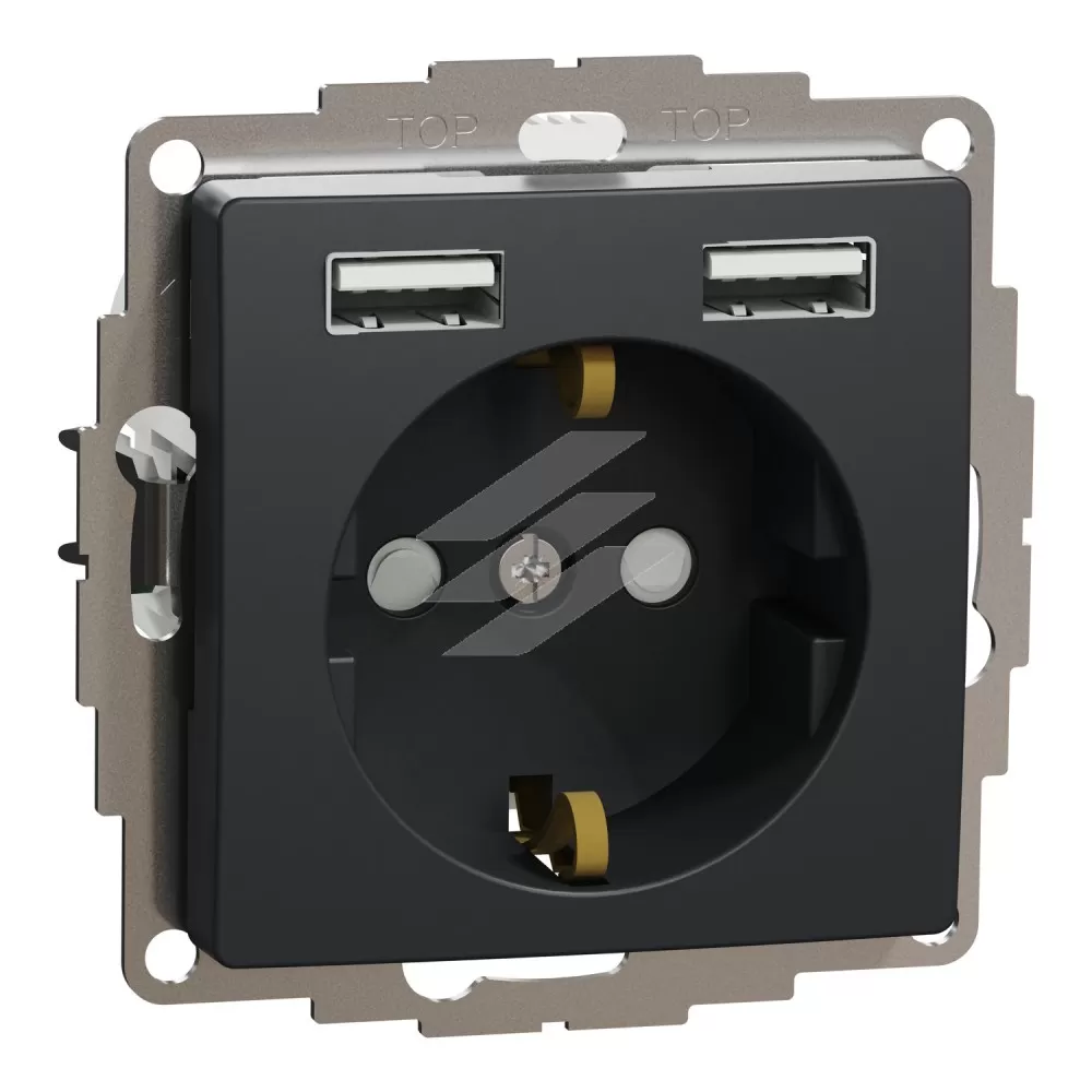 Розетка з заземленням, USB, чорний, Sedna Design, Schneider Electric
