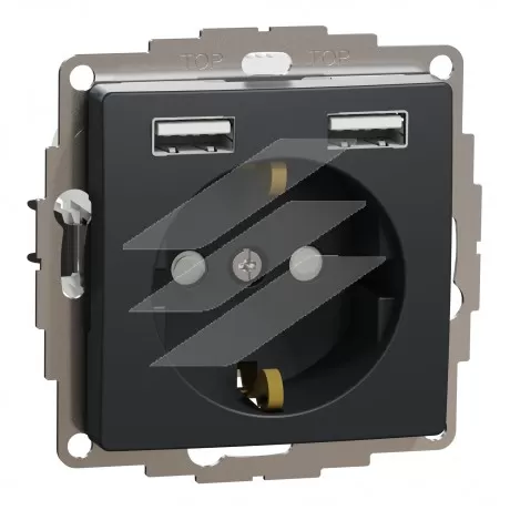 Розетка з заземленням, USB, чорний, Sedna Design, Schneider Electric