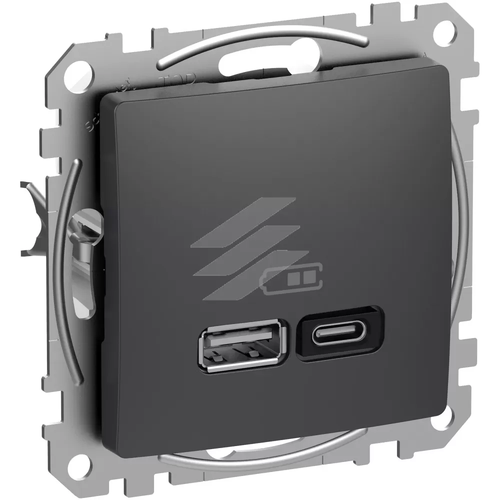 USB роз'єм A+C, 3А, 45Вт, Антрацит, Sedna Design, Schneider Electric