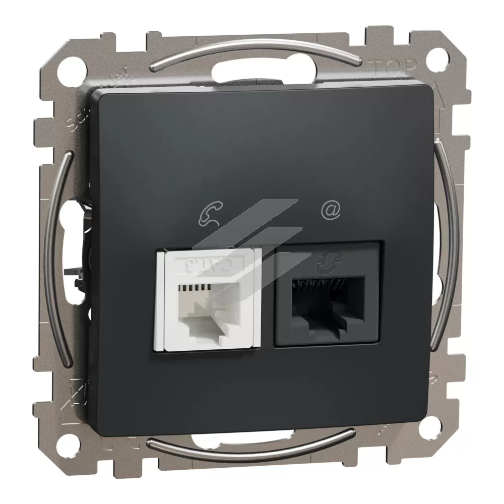Розетка RJ45+RJ11 6UTP, чорний, Schneider Electric