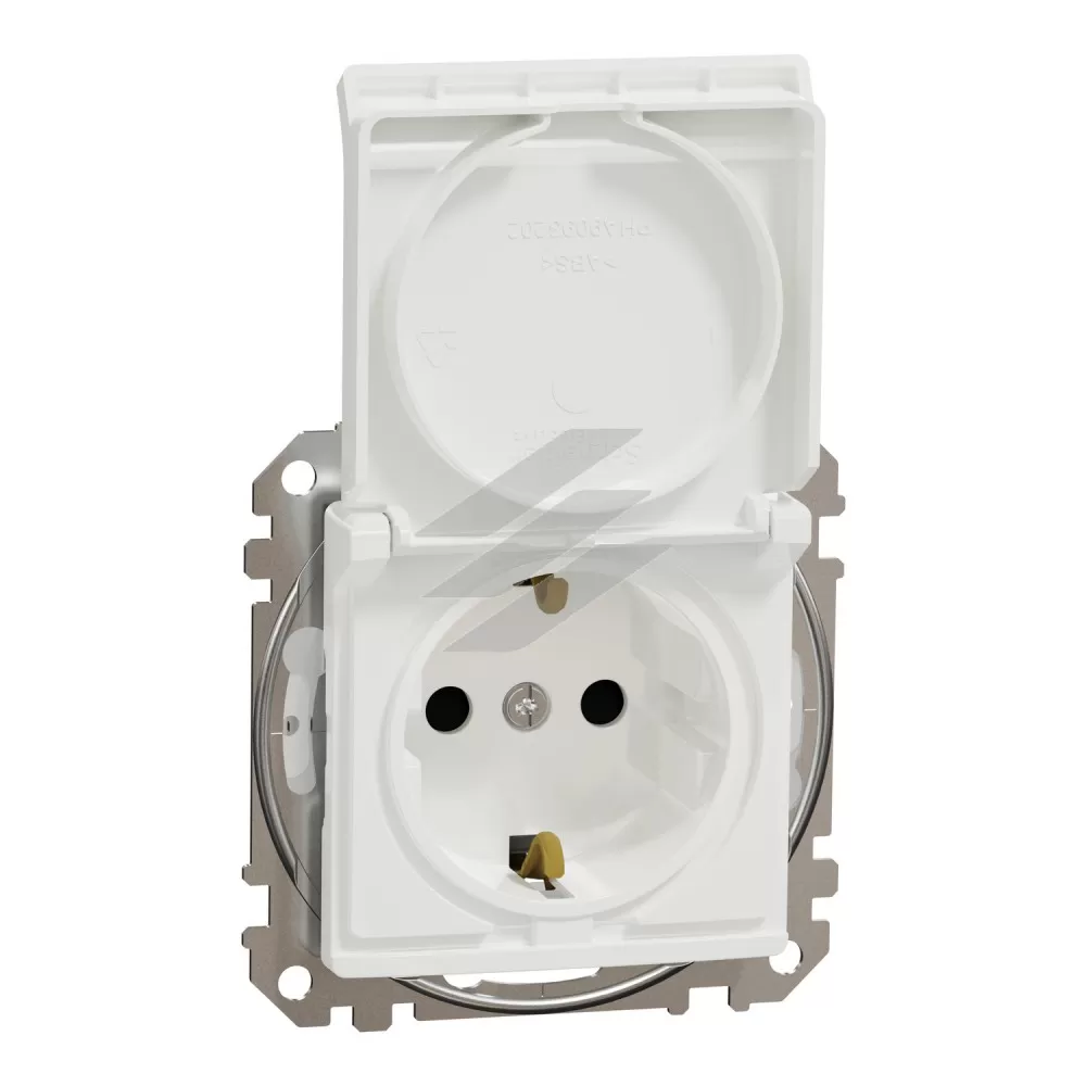 Розетка з заземленням, з шторками, квадратна, IP44, біла, SEDNA DESIGN, Schneider Electric
