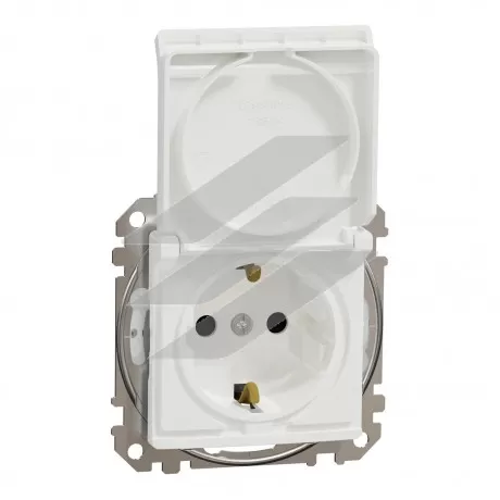 Розетка з заземленням, з шторками, квадратна, IP44, біла, SEDNA DESIGN, Schneider Electric