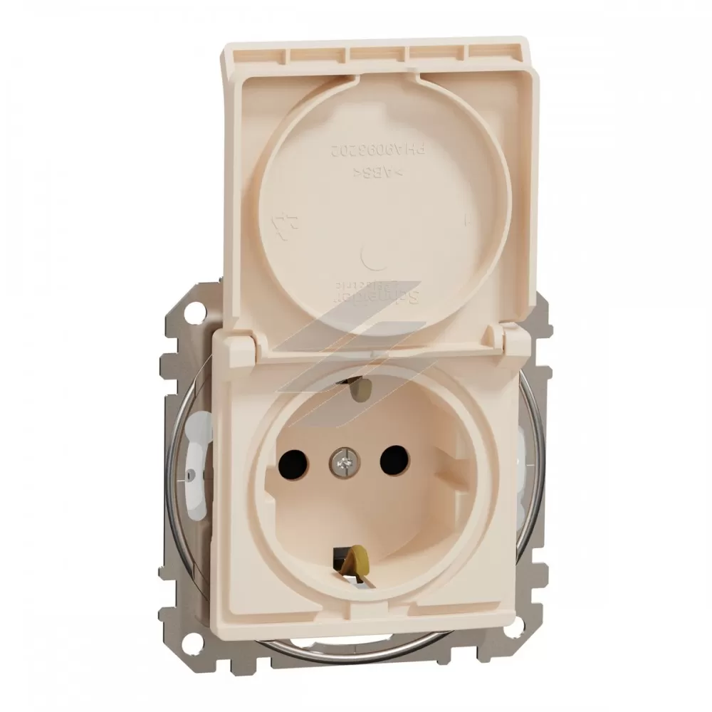 Розетка з заземленням, з шторками, IP44, бежевий, Sedna Design, Schneider Electric