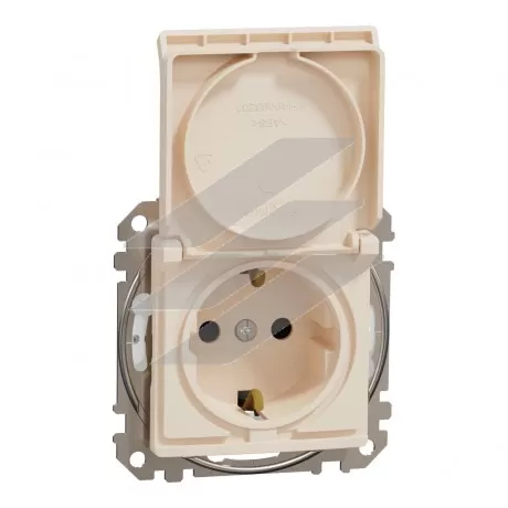 Розетка з заземленням, з шторками, IP44, бежевий, Sedna Design, Schneider Electric