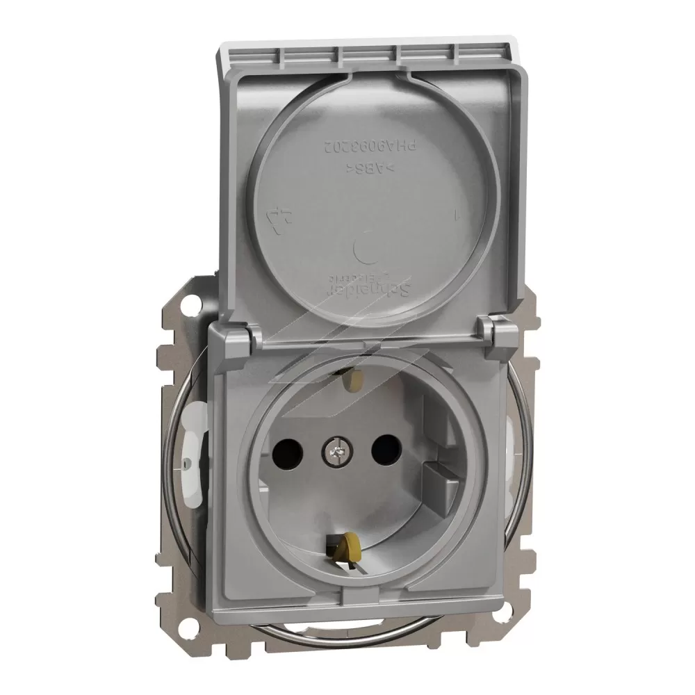 Розетка із заземленням і з шторками, IP44, алюміній, Sedna Design, Schneider Electric