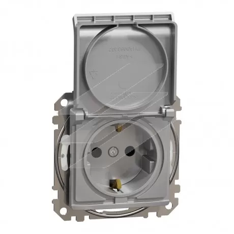 Розетка із заземленням і з шторками, IP44, алюміній, Sedna Design, Schneider Electric