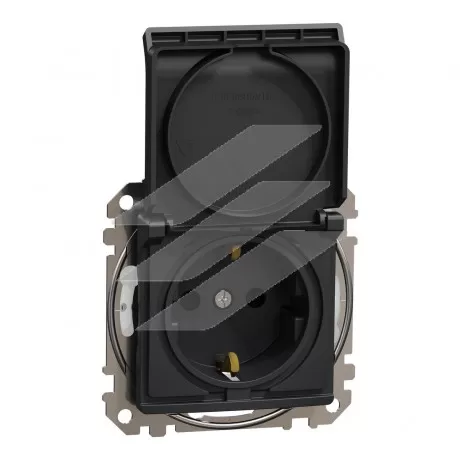 Розетка з заземленням і з шторками, IP44, чорний, Sedna Design, Schneider Electric