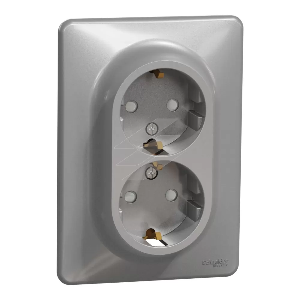 Подвійна розетка з заземленням з шторками, алюміній, Sedna Design, Schneider Electric