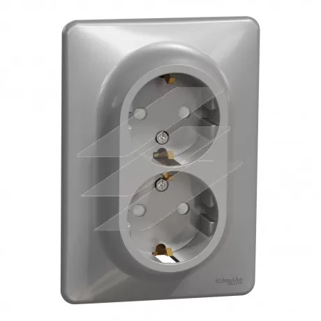 Подвійна розетка з заземленням з шторками, алюміній, Sedna Design, Schneider Electric