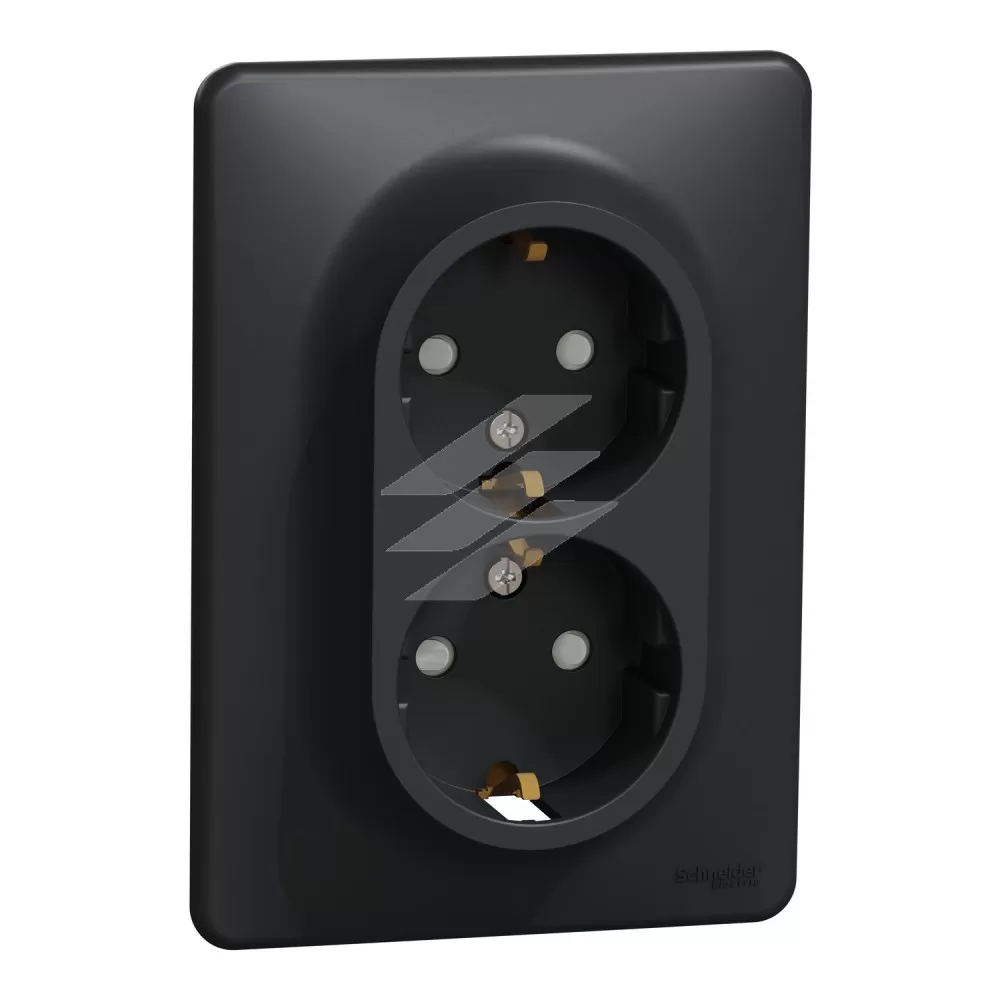 Подвійна розетка із заземленням та зі шторками антрацит Чорний Sedna Design&Elements, Schneider Electric